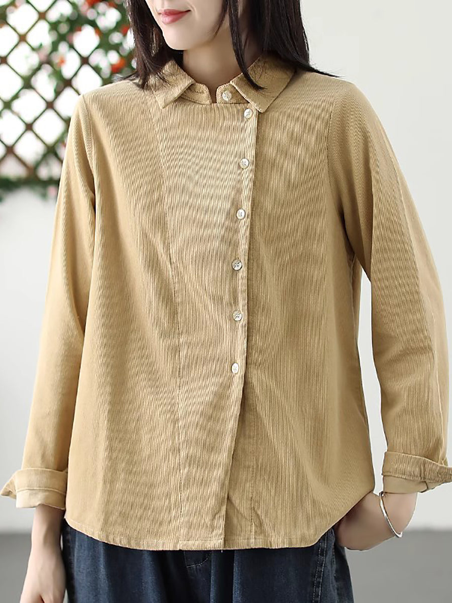 Plus Size Damen Herbst Solide Croduroy Strickjacke Shirt