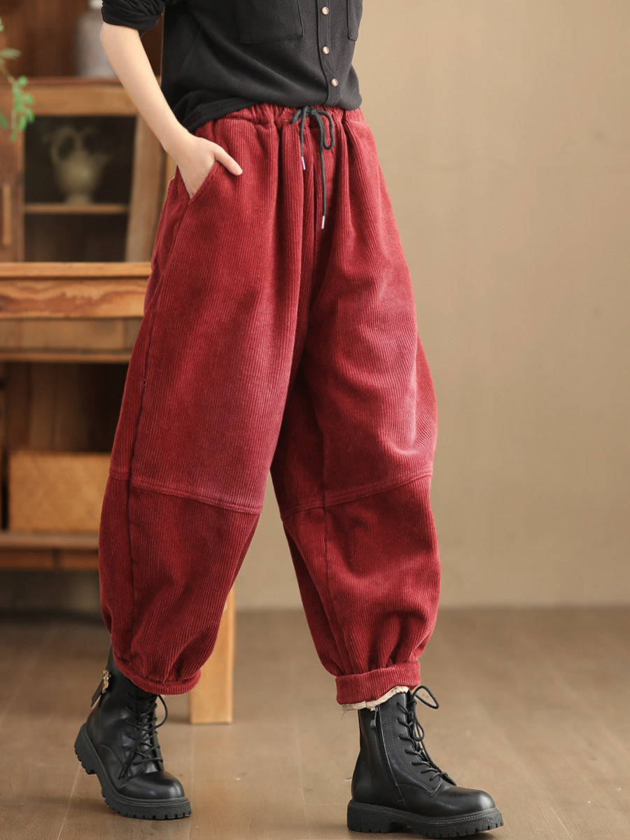 Lässige, einfarbige, lockere Hose mit Fleecefutter für Damen in Übergröße