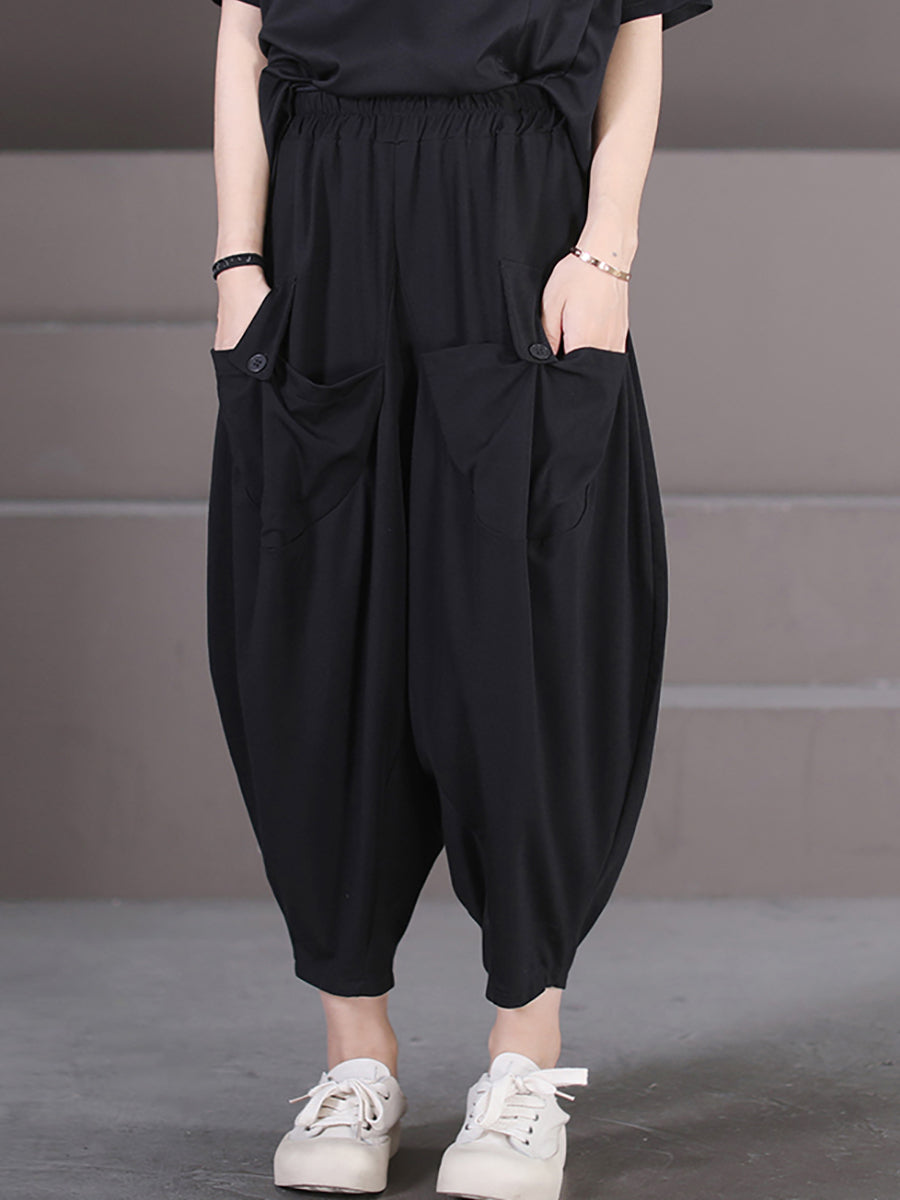 Plus Size Damen Sommer Casual Solid Loose Pocket Haremshose
