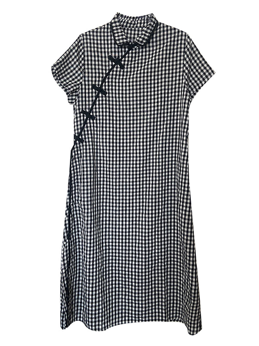 Plus Size Damen Sommer Vintage Plaid Frosch Lockeres Kleid