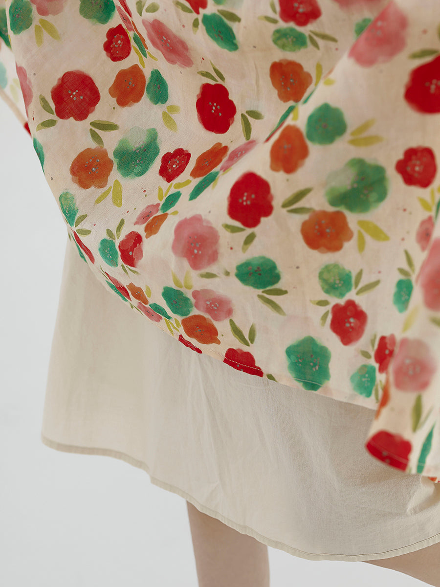 Plus Size Damen Sommer süßes Blumenmuster gespleißtes Falten-Westenkleid mit O-Ausschnitt