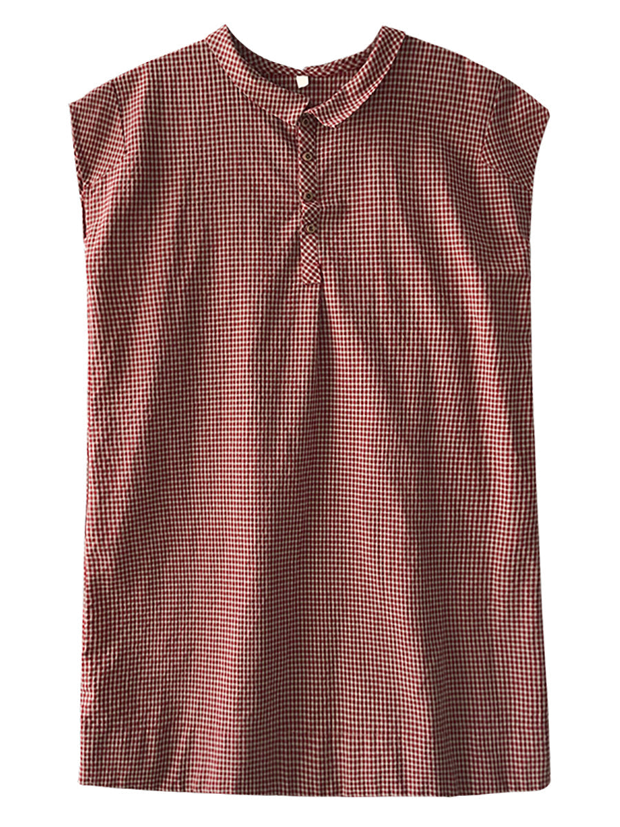 Plus Size Damen Sommer Retro Gitterknopf Polokragen Lockeres Kleid