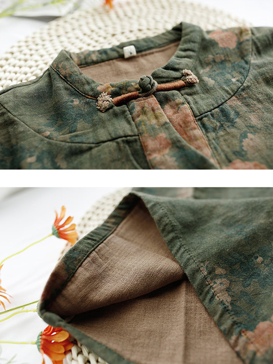 Übergröße Damen Herbst Vintage Blatt Druck Baumwollkleid