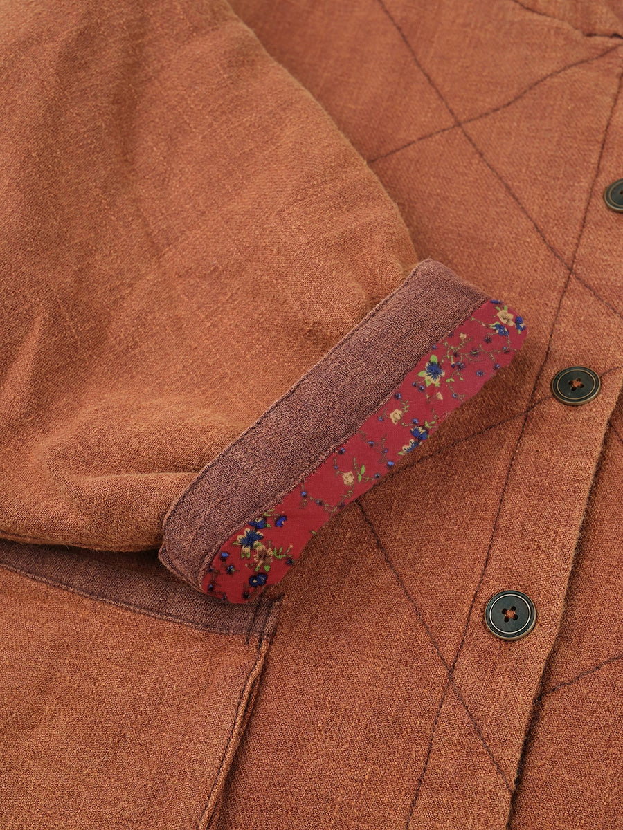Gepolsterter Wintermantel aus Leinen im Vintage-Stil für Damen in Übergröße
