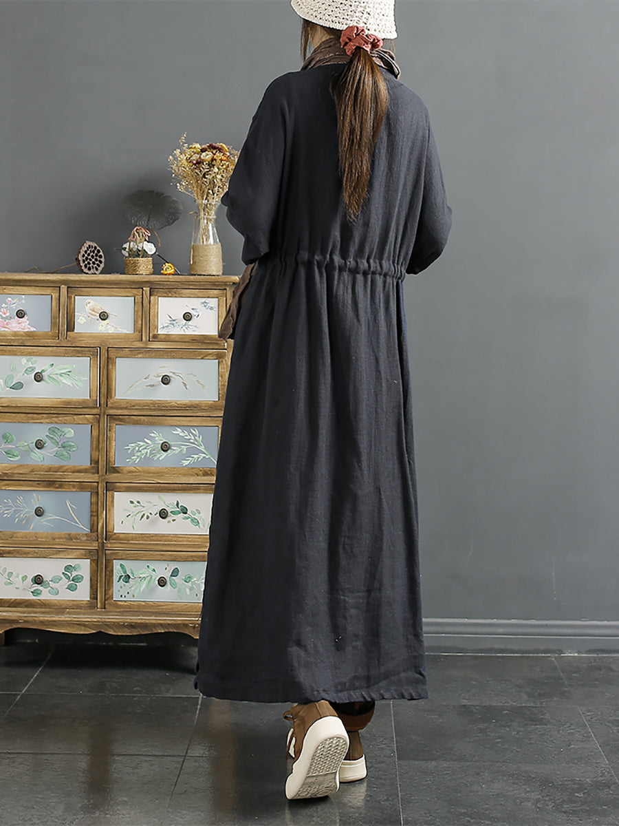Übergröße Damen Vintage Kordelzug langer Leinenmantel