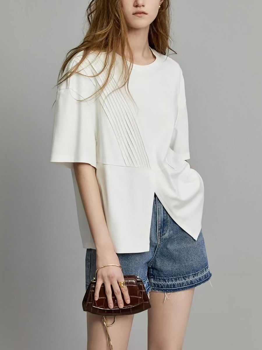 Plus Size Damen Sommer Casual Split Saum Falten Spliced ​​Solid Shirt