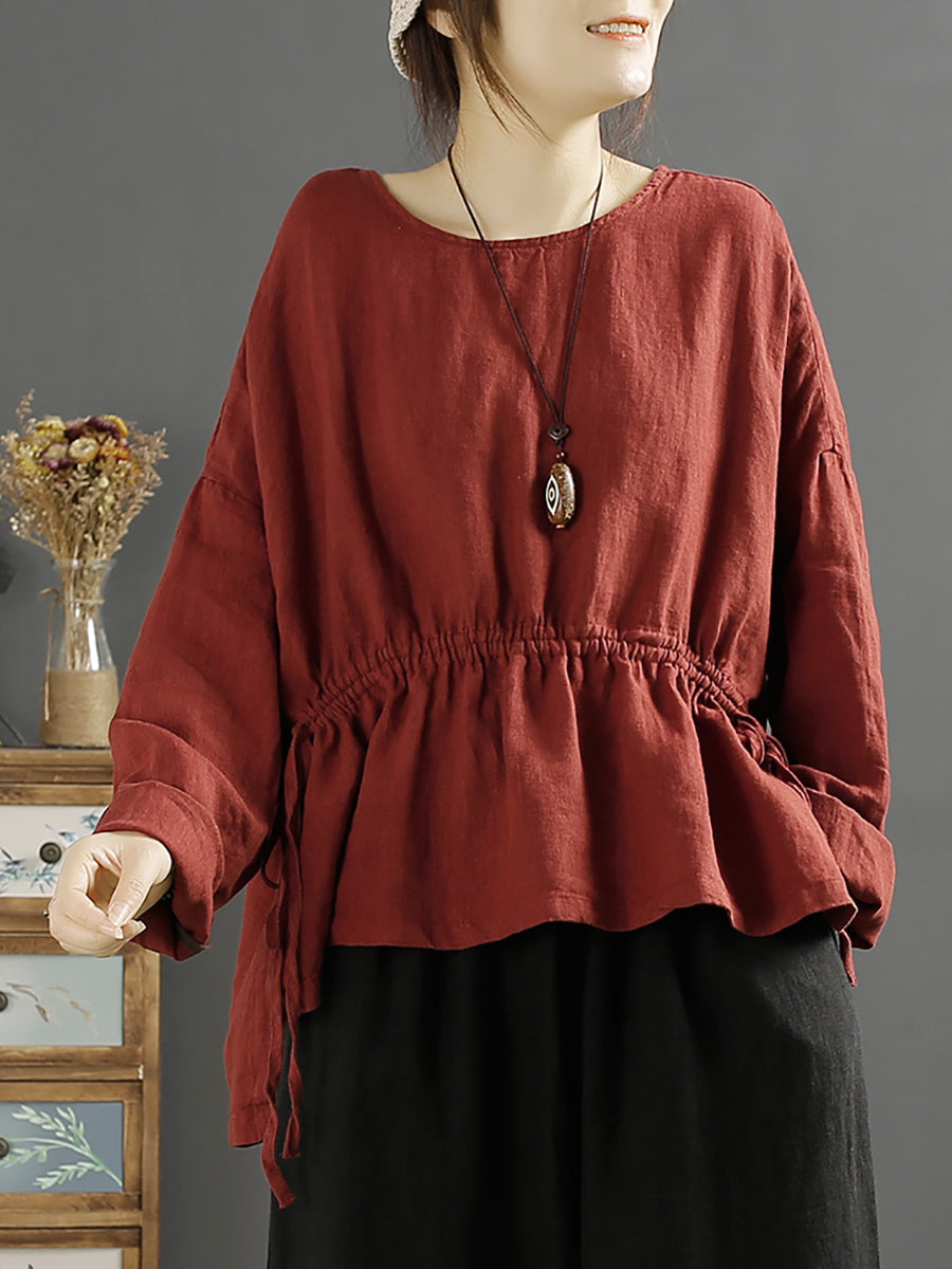 Plus Size Damen Vintage Hemd mit einfarbigen Trägern aus 100 % Leinen