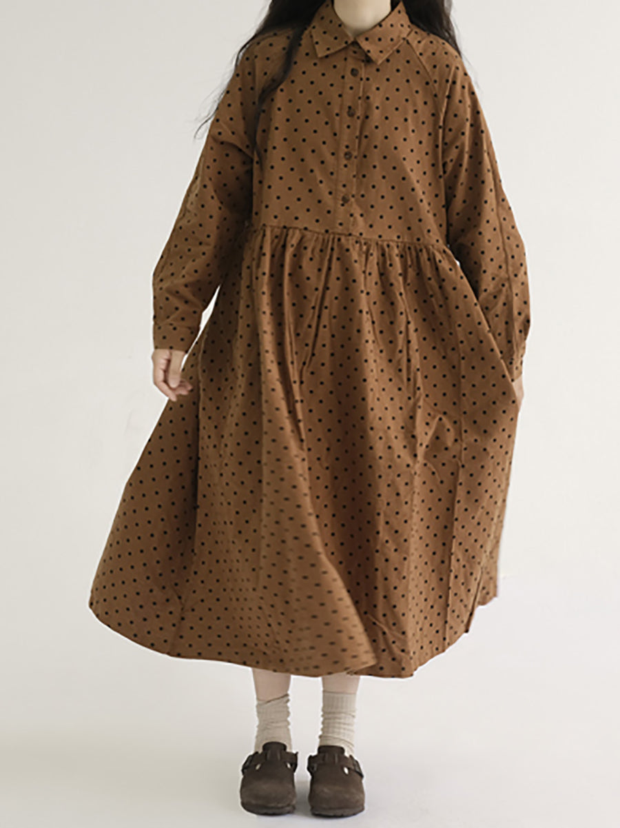 Übergröße Damen Vintage Kleid mit Punkten und Falten