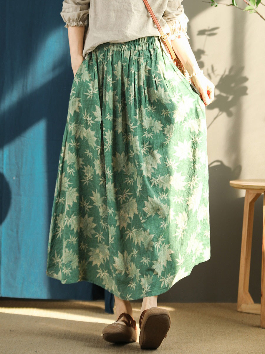 Jupe ample d'été à taille élastique à motif floral vintage grande taille
