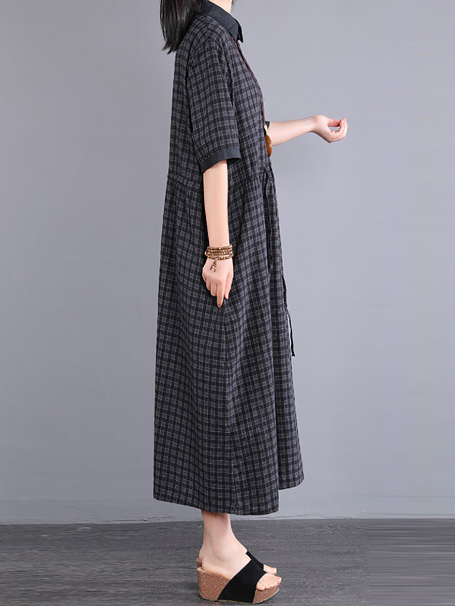 Robe en coton à carreaux artistiques pour femmes de grande taille