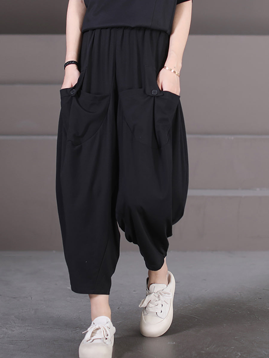 Plus Size Damen Sommer Casual Solid Loose Pocket Haremshose