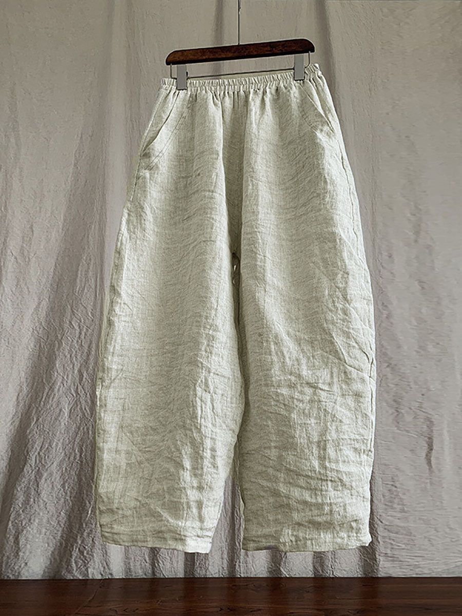 Übergröße Damen Casual Solid Loose Elastic Waist Leinenhose