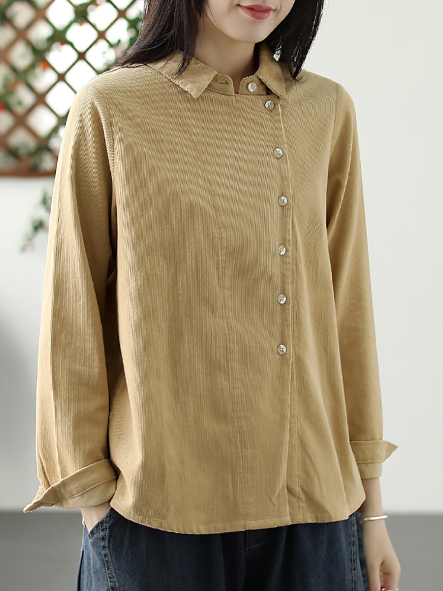 Plus Size Damen Herbst Solide Croduroy Strickjacke Shirt