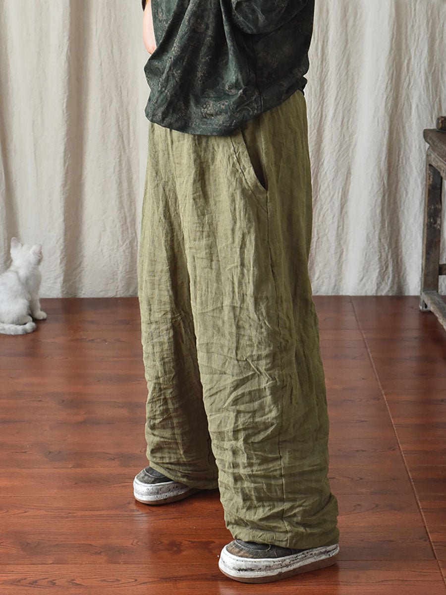 Übergröße Damen Casual Solid Loose Elastic Waist Leinenhose