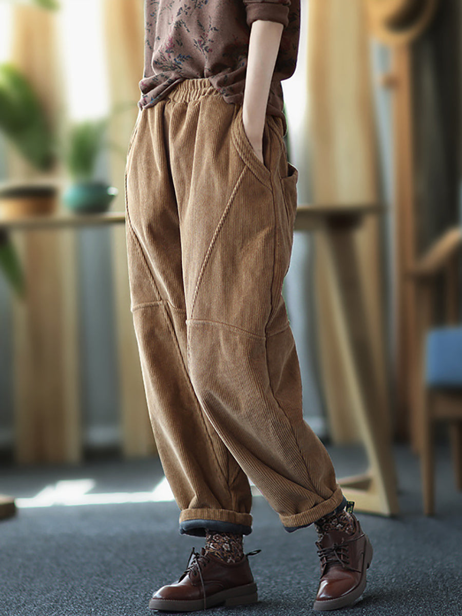 Plus Size Damen Vintage Solide Spliced ​​Thicken Hose
