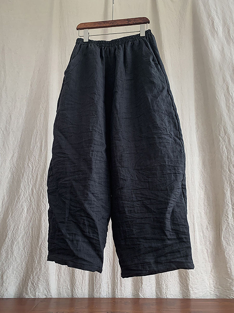 Übergröße Damen Casual Solid Loose Elastic Waist Leinenhose