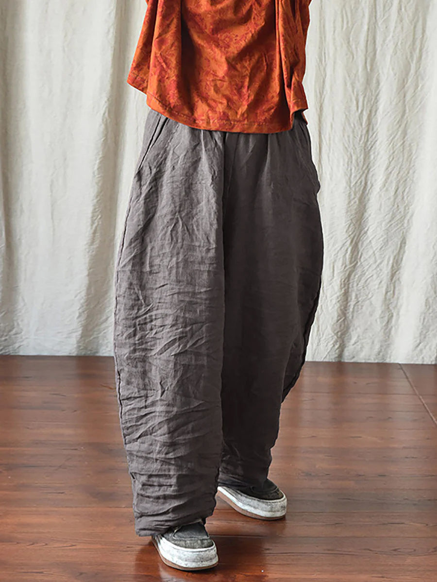 Übergröße Damen Casual Solid Loose Elastic Waist Leinenhose