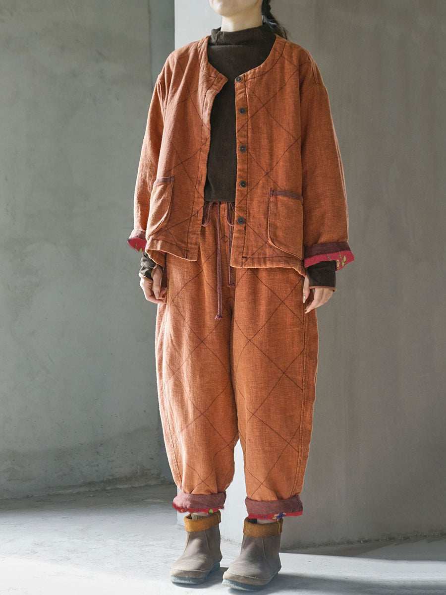 Gepolsterte Winterhose aus Leinen im Vintage-Stil für Damen in Übergröße