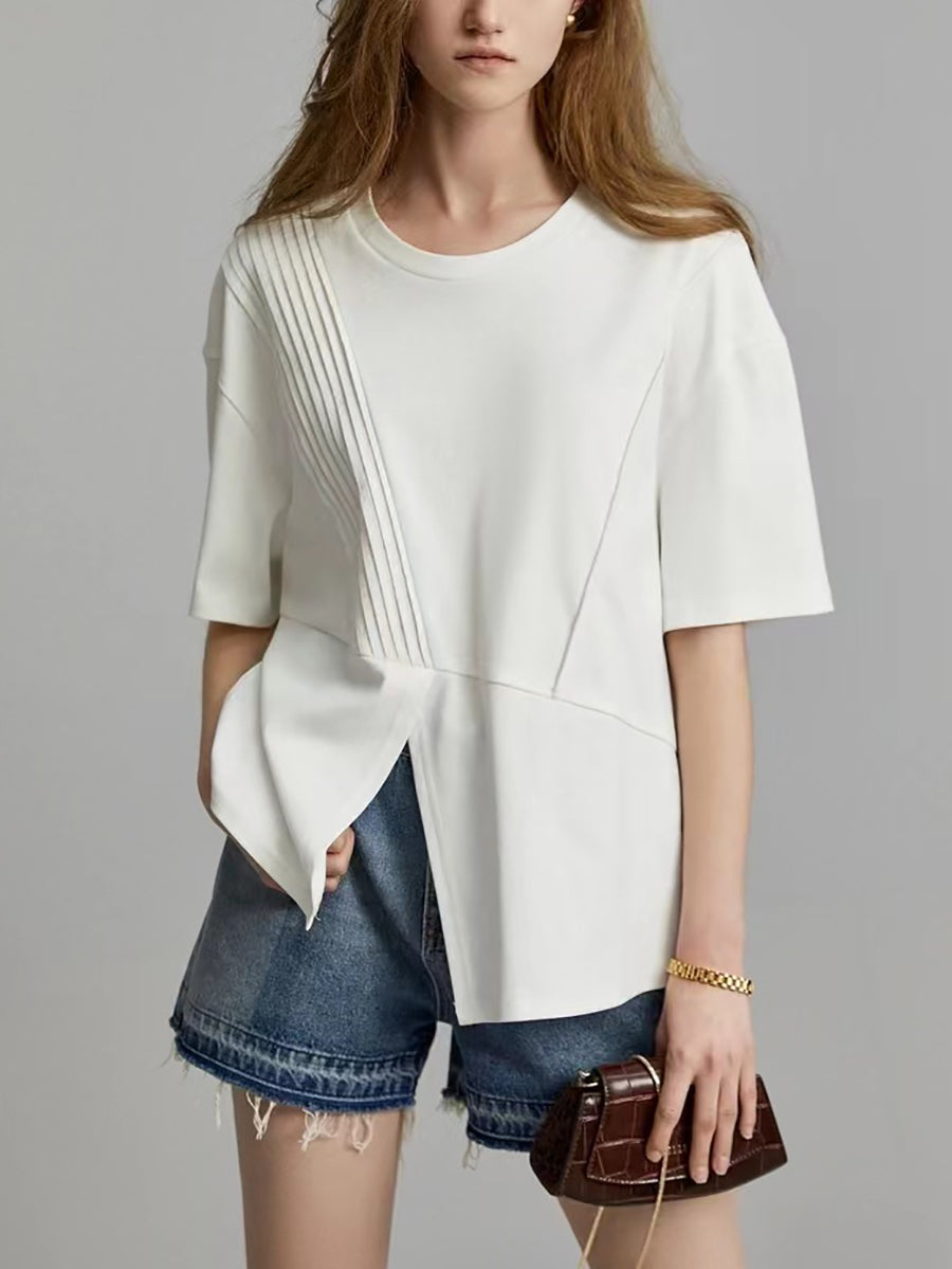 Plus Size Damen Sommer Casual Split Saum Falten Spliced ​​Solid Shirt