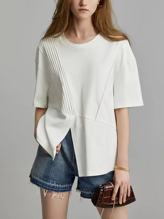 Plus Size Damen Sommer Casual Split Saum Falten Spliced ​​Solid Shirt