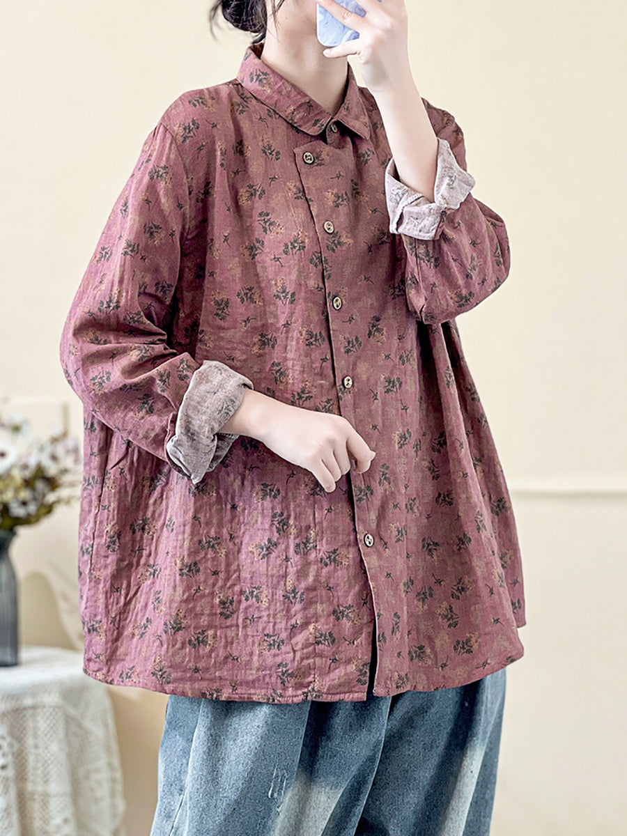 Übergröße Damen Herbst Vintage Blumen Langarmshirt