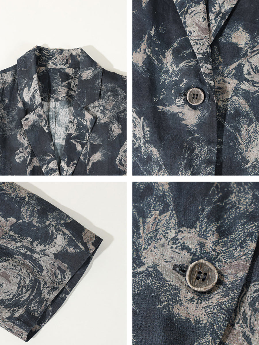 Übergröße Damen Sommer Vintage Print Dünne Ramie Jacke
