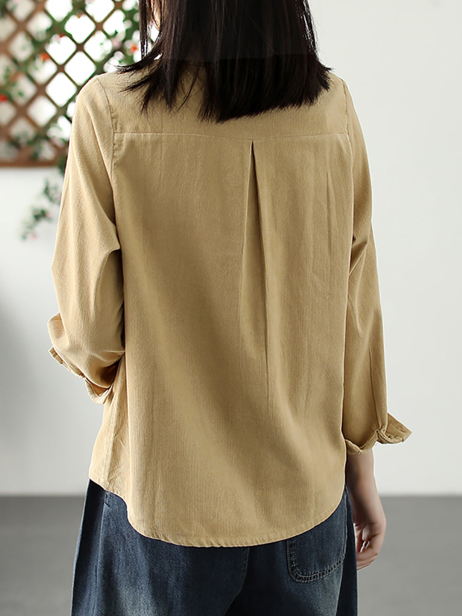 Plus Size Damen Herbst Solide Croduroy Strickjacke Shirt