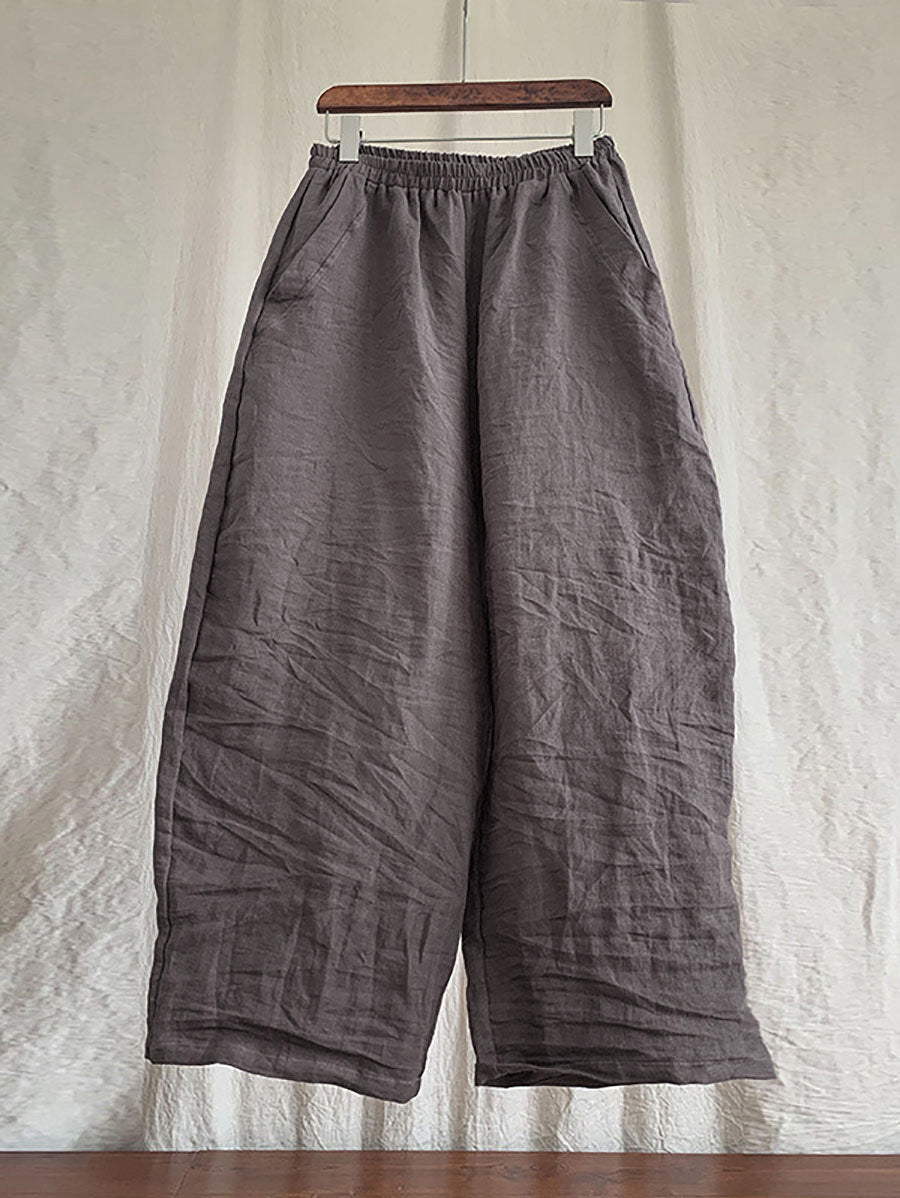 Übergröße Damen Casual Solid Loose Elastic Waist Leinenhose