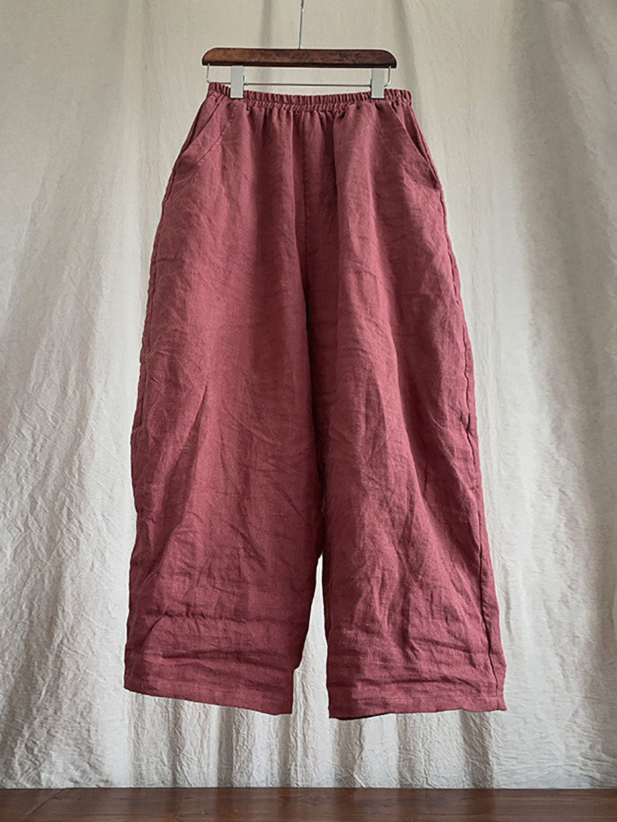 Übergröße Damen Casual Solid Loose Elastic Waist Leinenhose