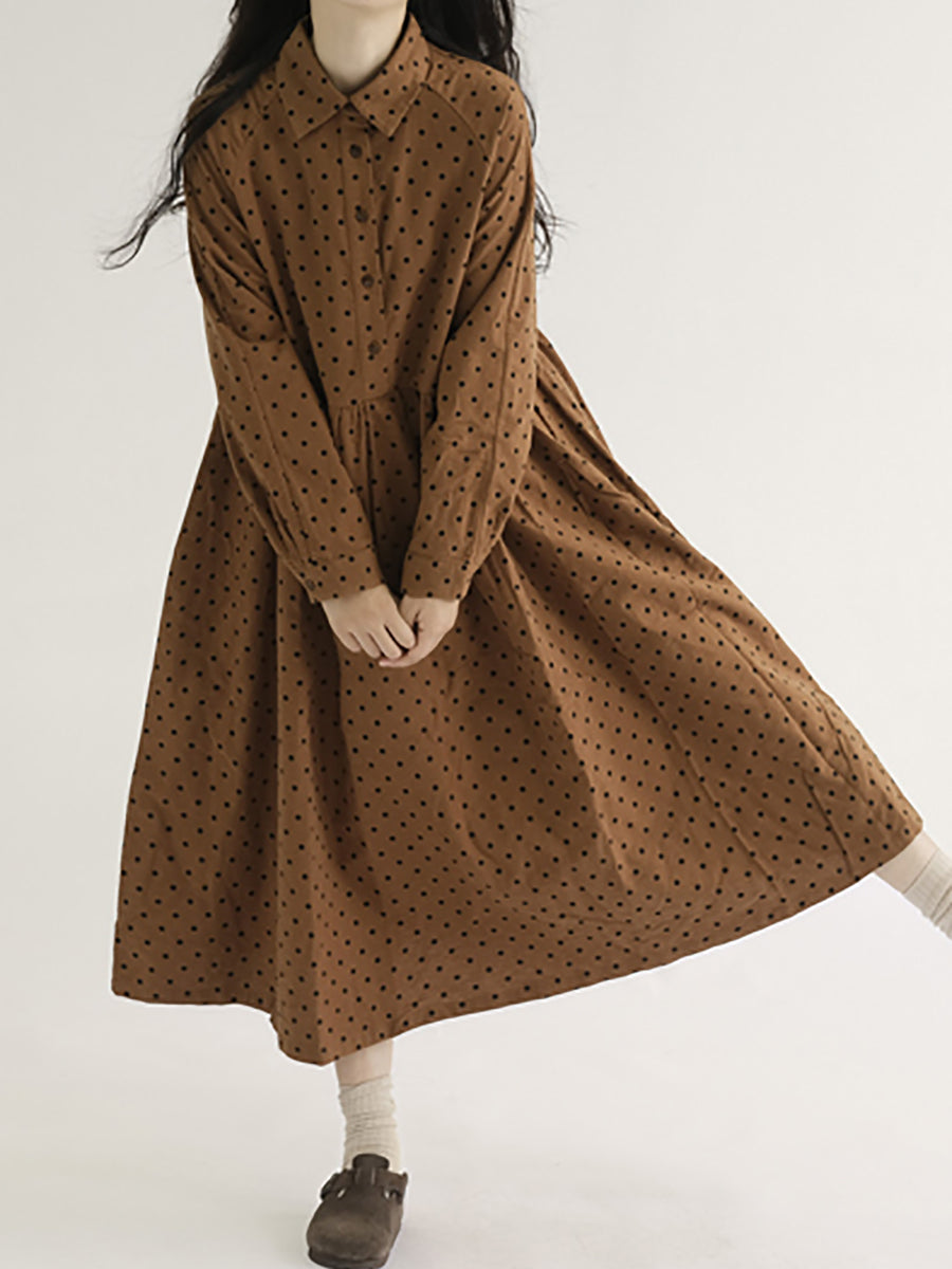 Übergröße Damen Vintage Kleid mit Punkten und Falten