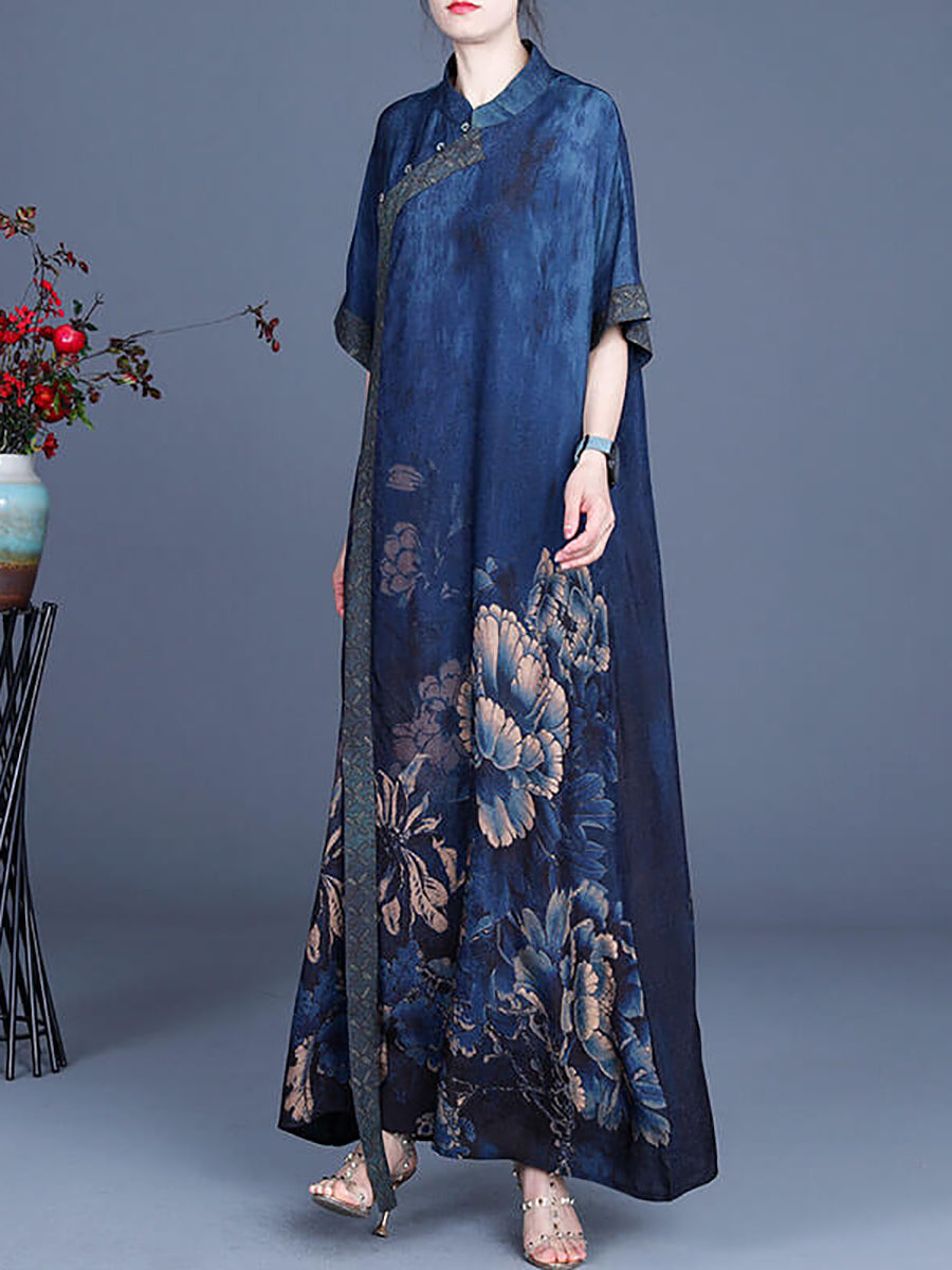 Lässiges Kleid mit Retro-Blumenmuster und Nähten für Damen in Übergröße