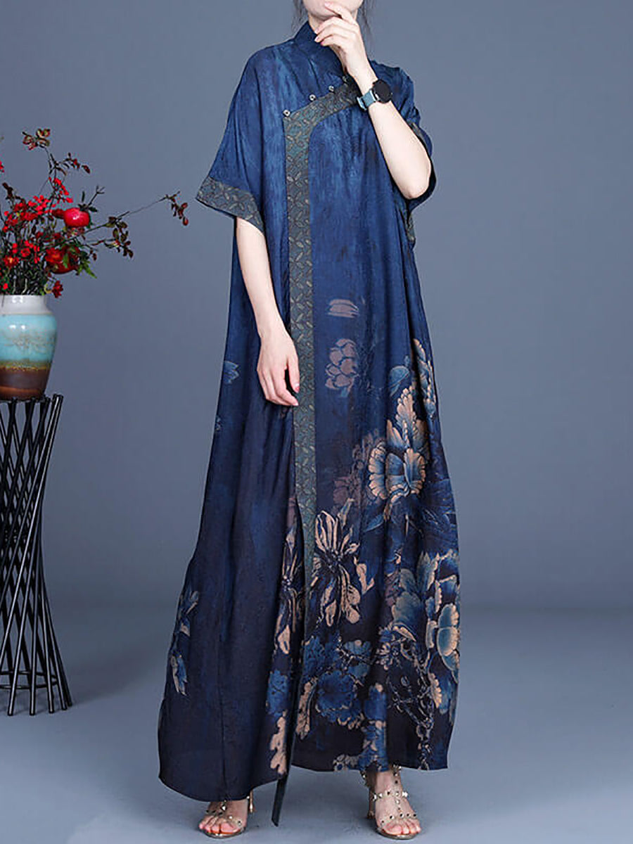 Lässiges Kleid mit Retro-Blumenmuster und Nähten für Damen in Übergröße
