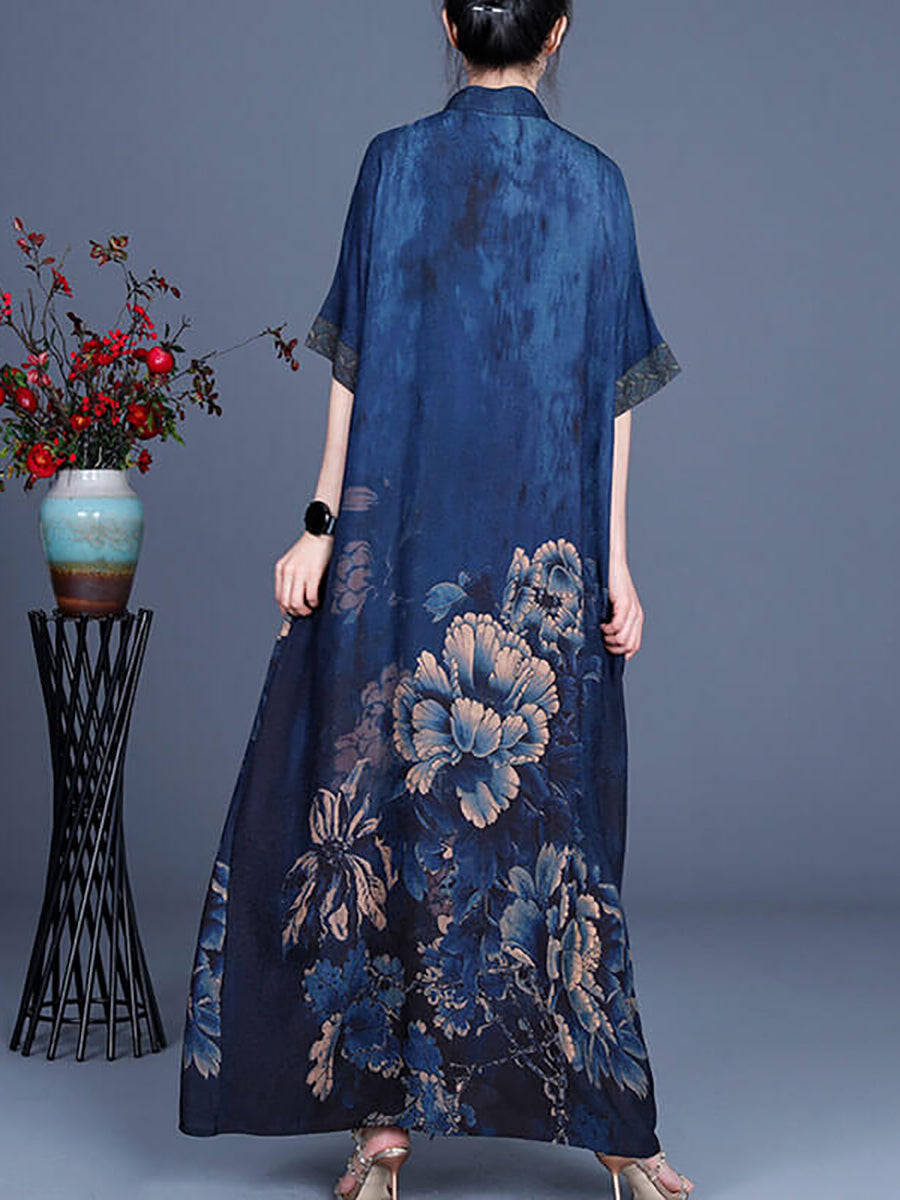 Lässiges Kleid mit Retro-Blumenmuster und Nähten für Damen in Übergröße