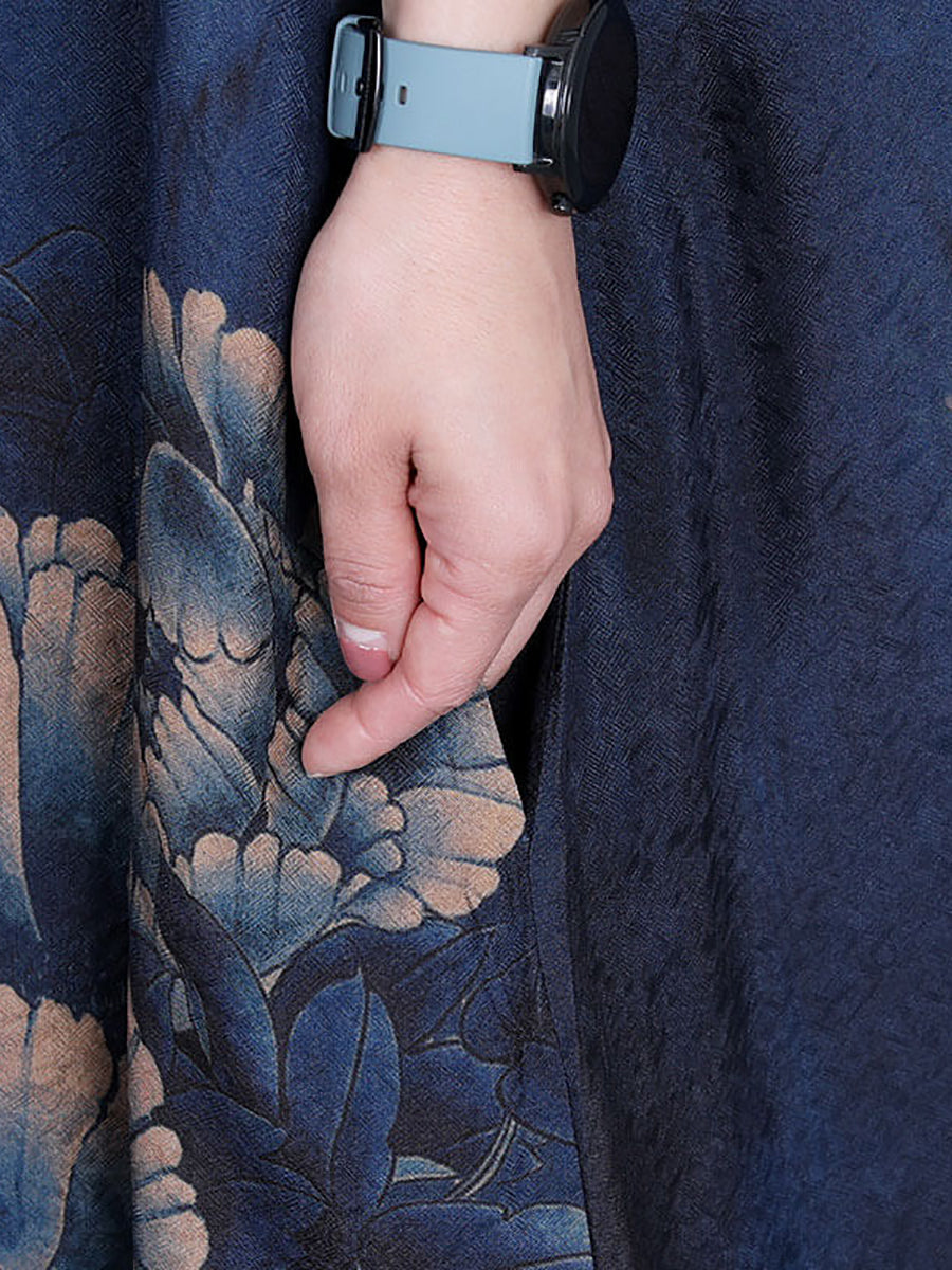 Lässiges Kleid mit Retro-Blumenmuster und Nähten für Damen in Übergröße