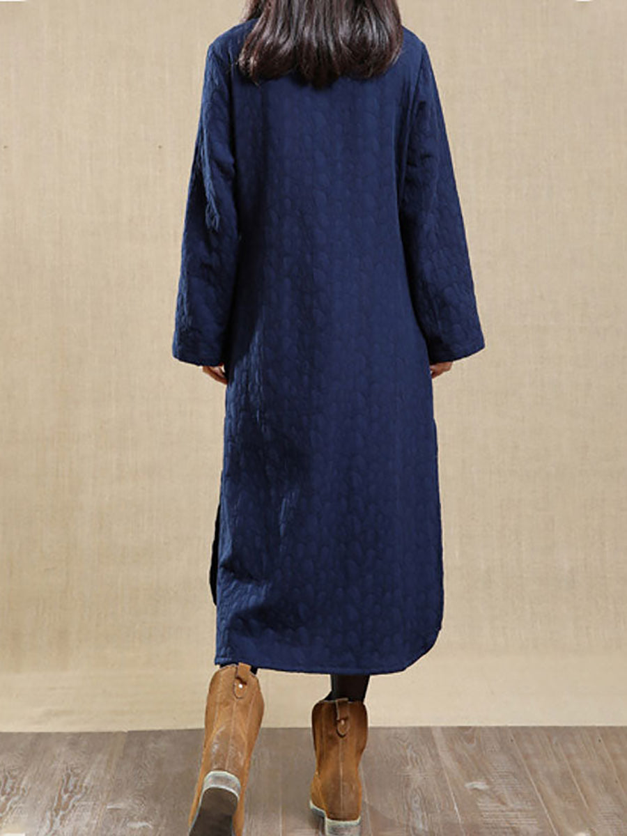 Damen Herbst Vintage Stehkragen 100% Baumwolle Kleid