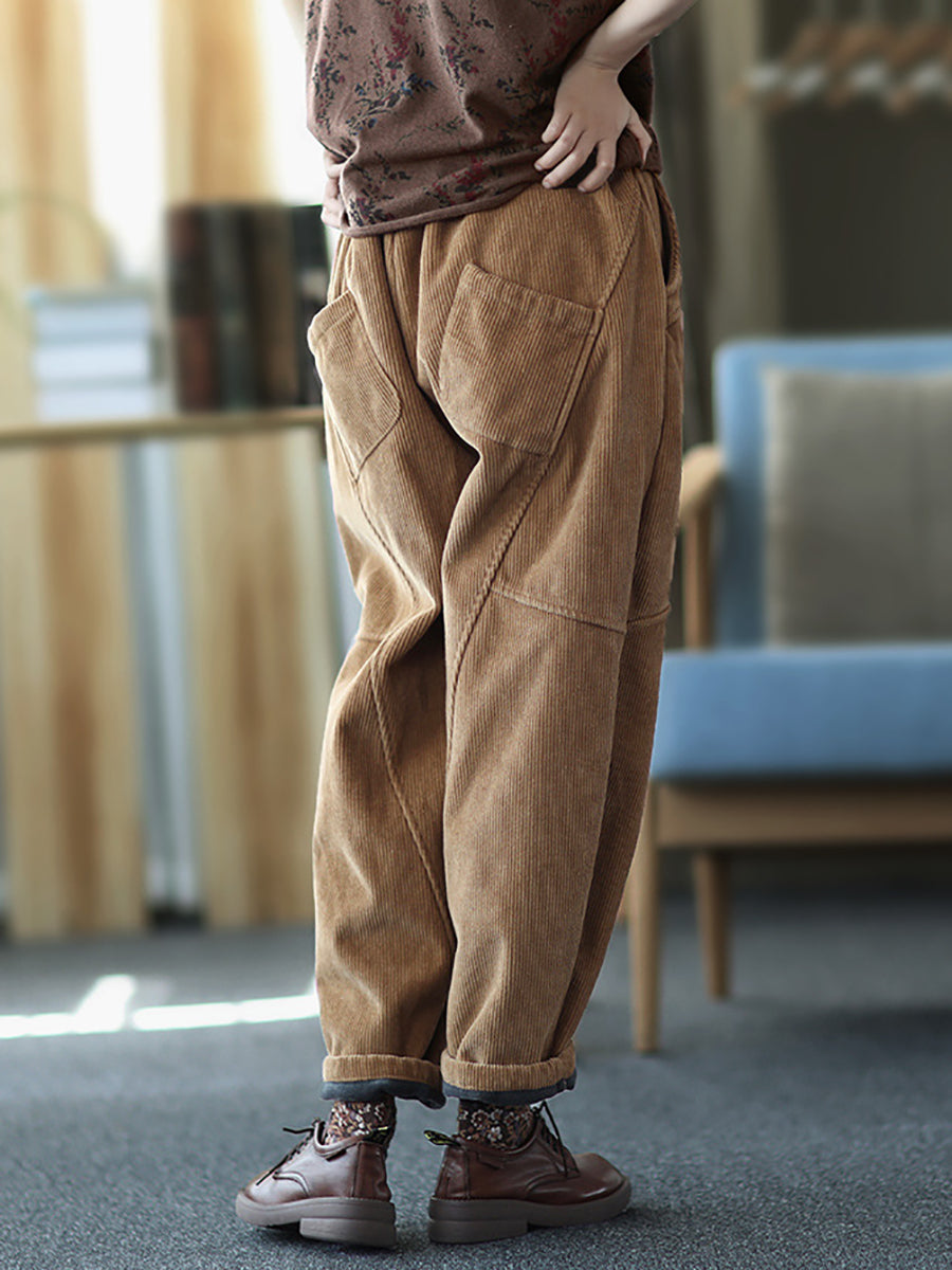 Plus Size Damen Vintage Solide Spliced ​​Thicken Hose