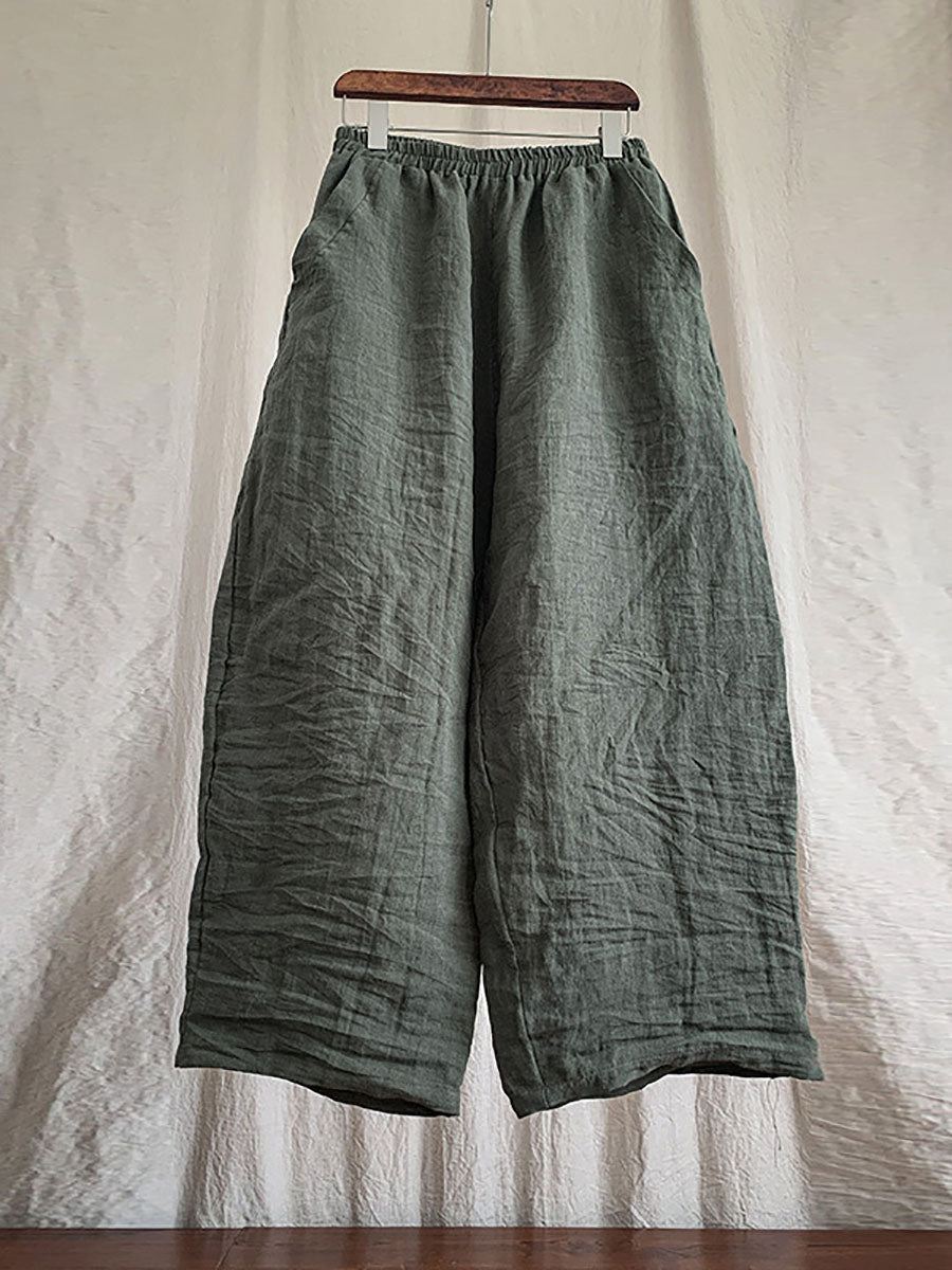 Übergröße Damen Casual Solid Loose Elastic Waist Leinenhose