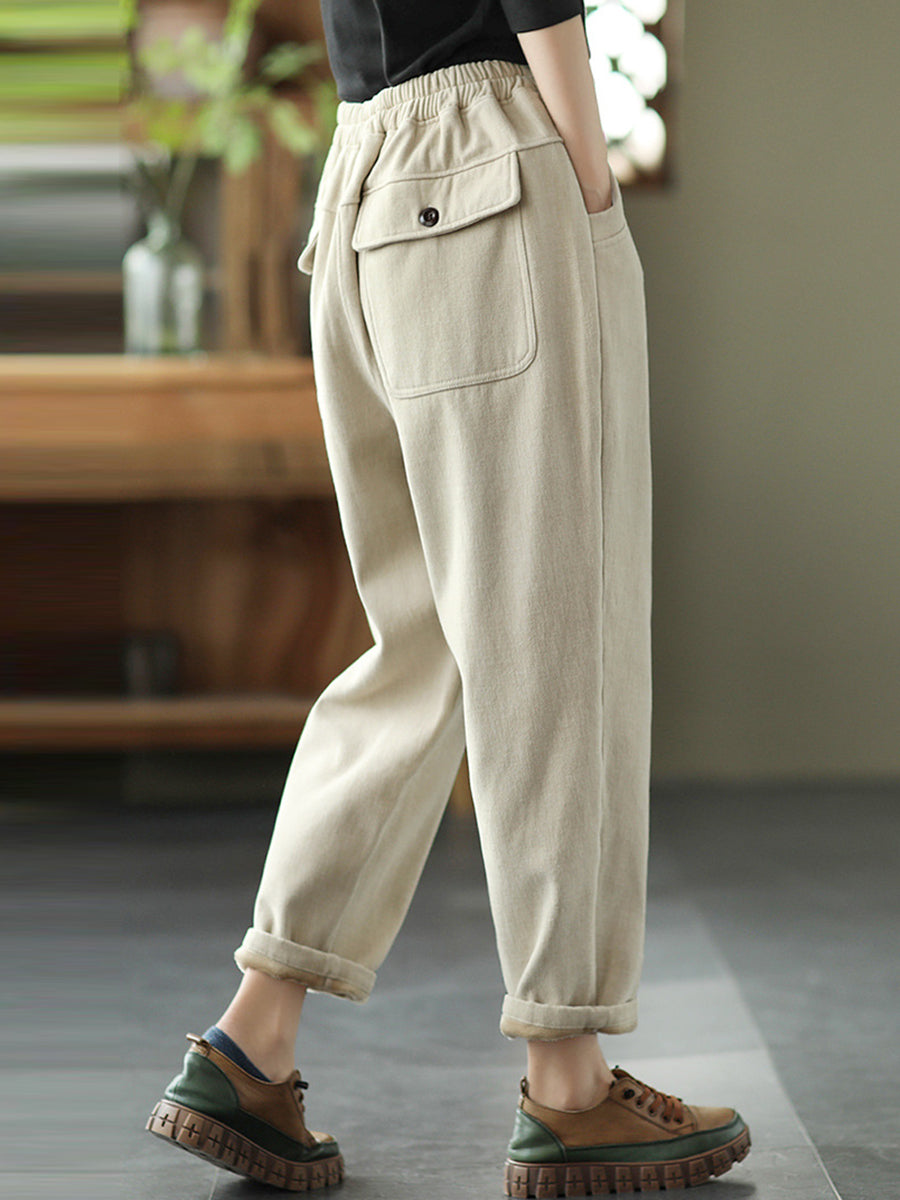 Plus Size Damen Herbst Verdicken Reine Farbe Haremshose
