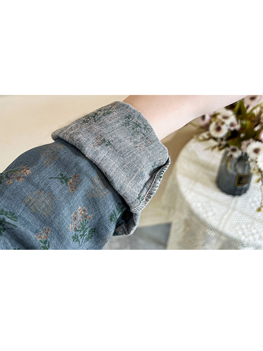 Übergröße Damen Herbst Vintage Blumen Langarmshirt