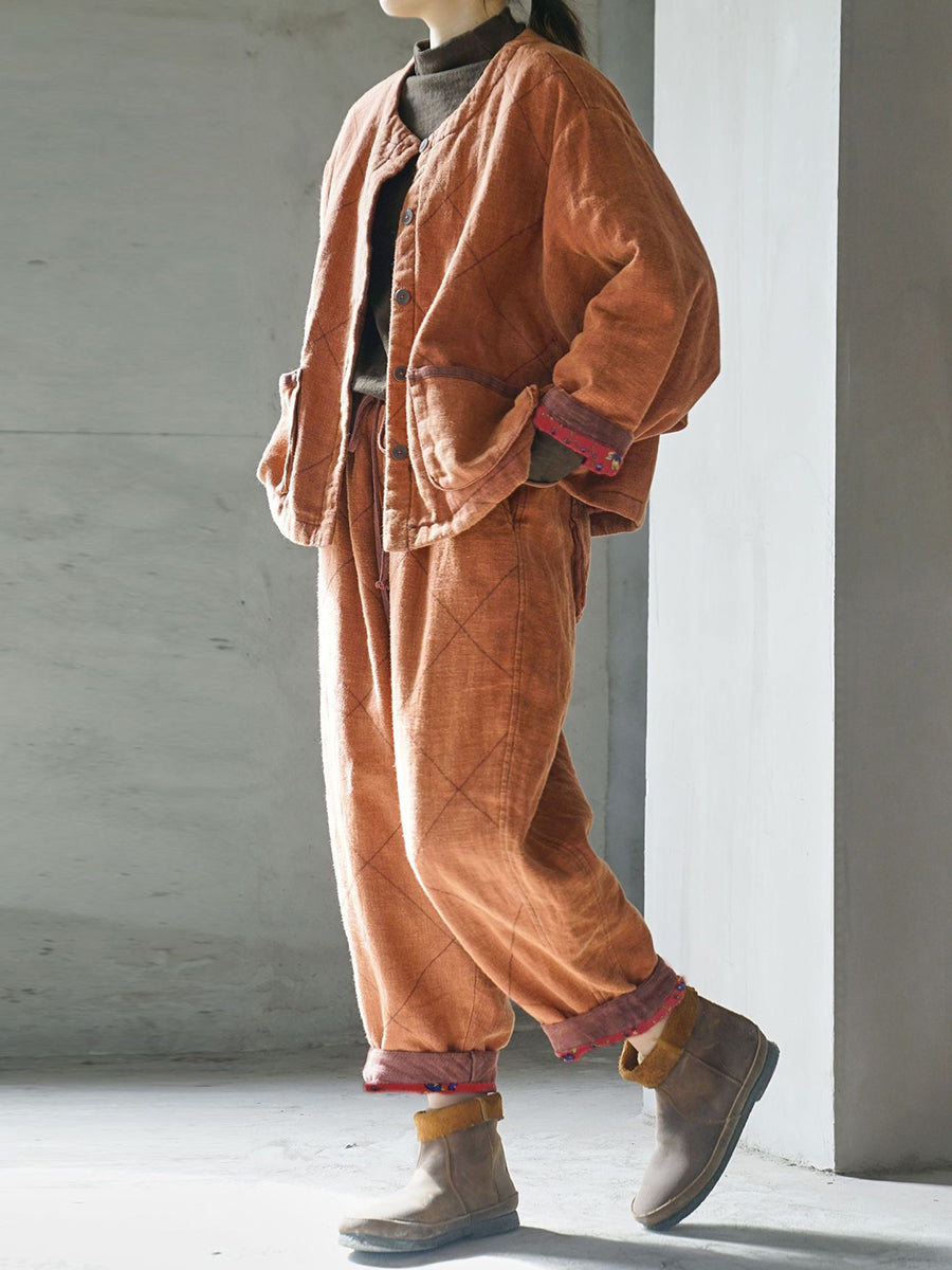 Gepolsterte Winterhose aus Leinen im Vintage-Stil für Damen in Übergröße