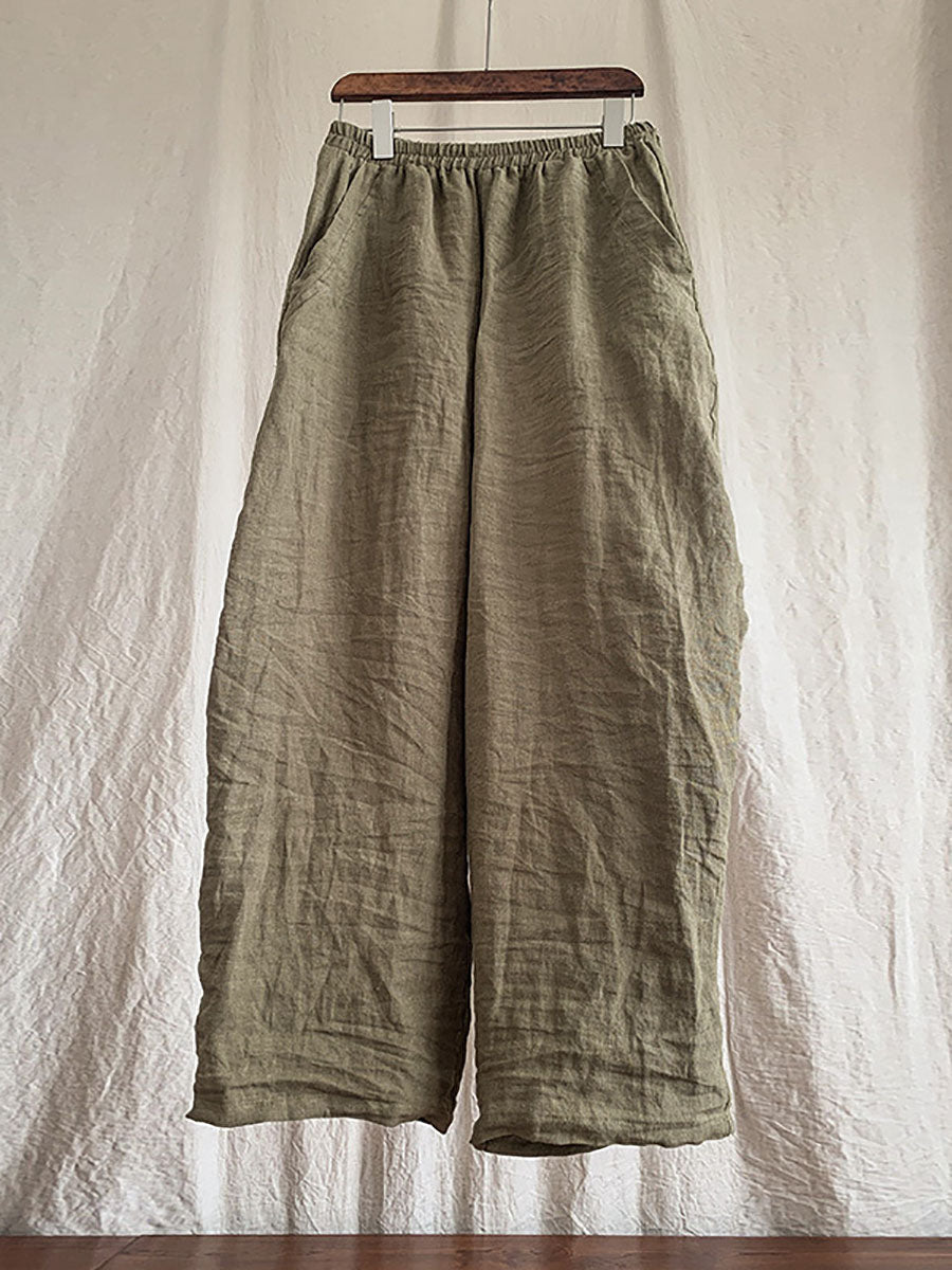 Übergröße Damen Casual Solid Loose Elastic Waist Leinenhose