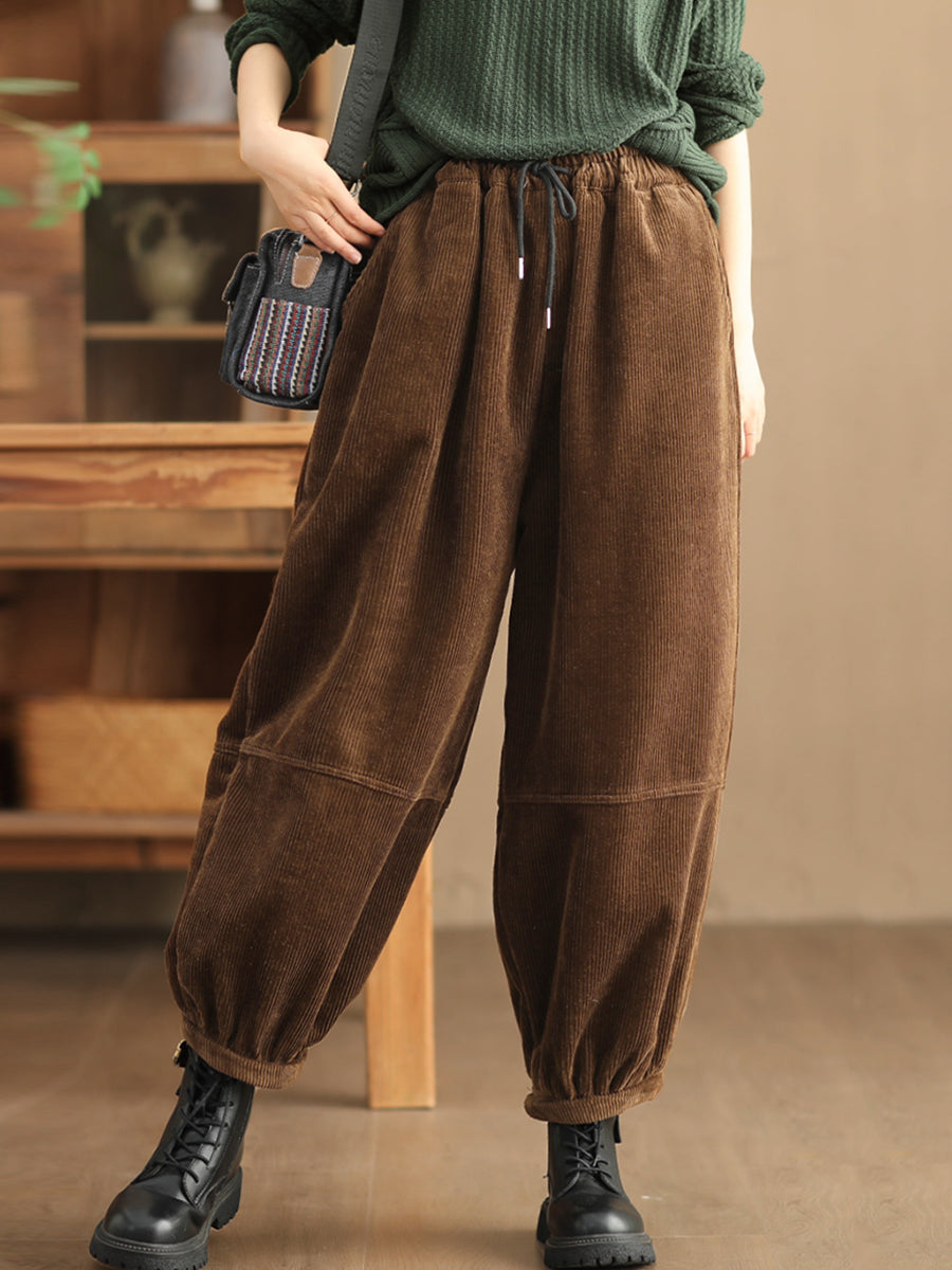 Lässige, einfarbige, lockere Hose mit Fleecefutter für Damen in Übergröße