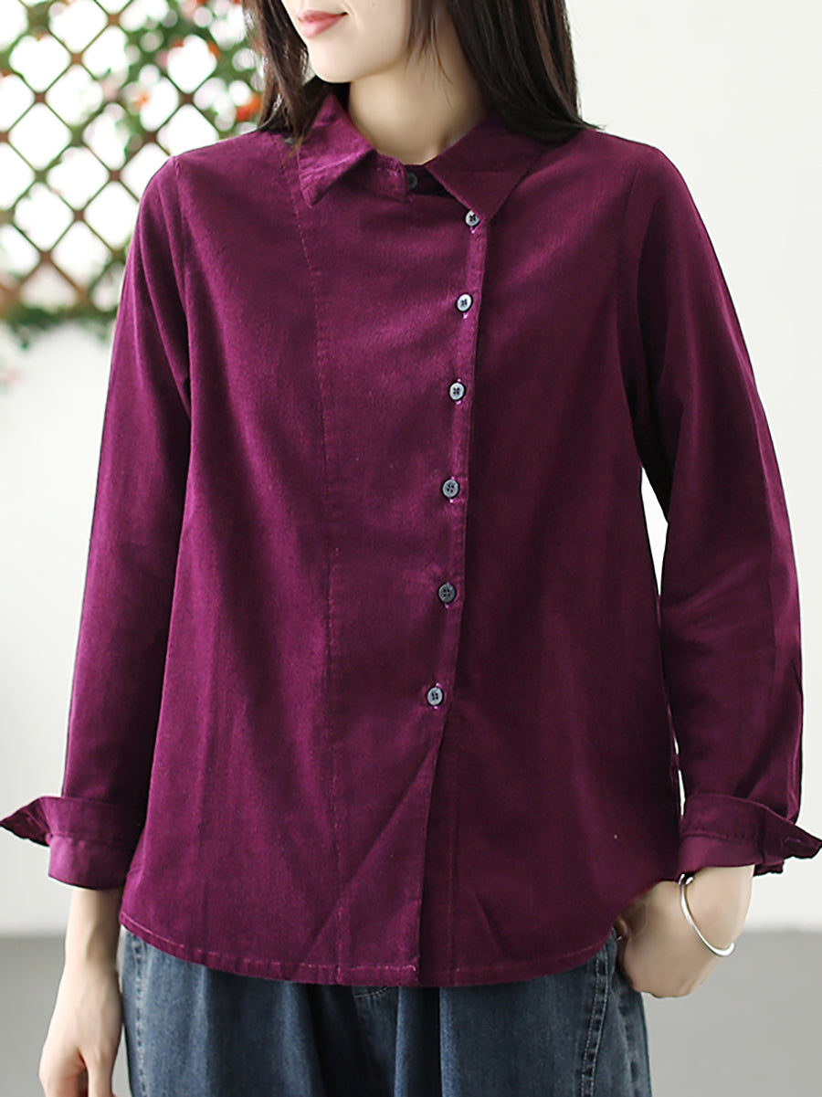 Plus Size Damen Herbst Solide Croduroy Strickjacke Shirt