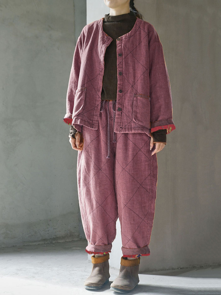Gepolsterte Winterhose aus Leinen im Vintage-Stil für Damen in Übergröße
