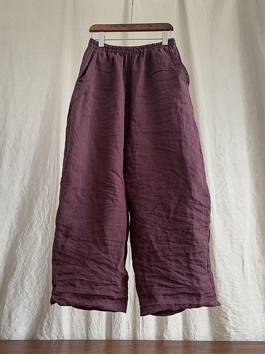 Übergröße Damen Casual Solid Loose Elastic Waist Leinenhose