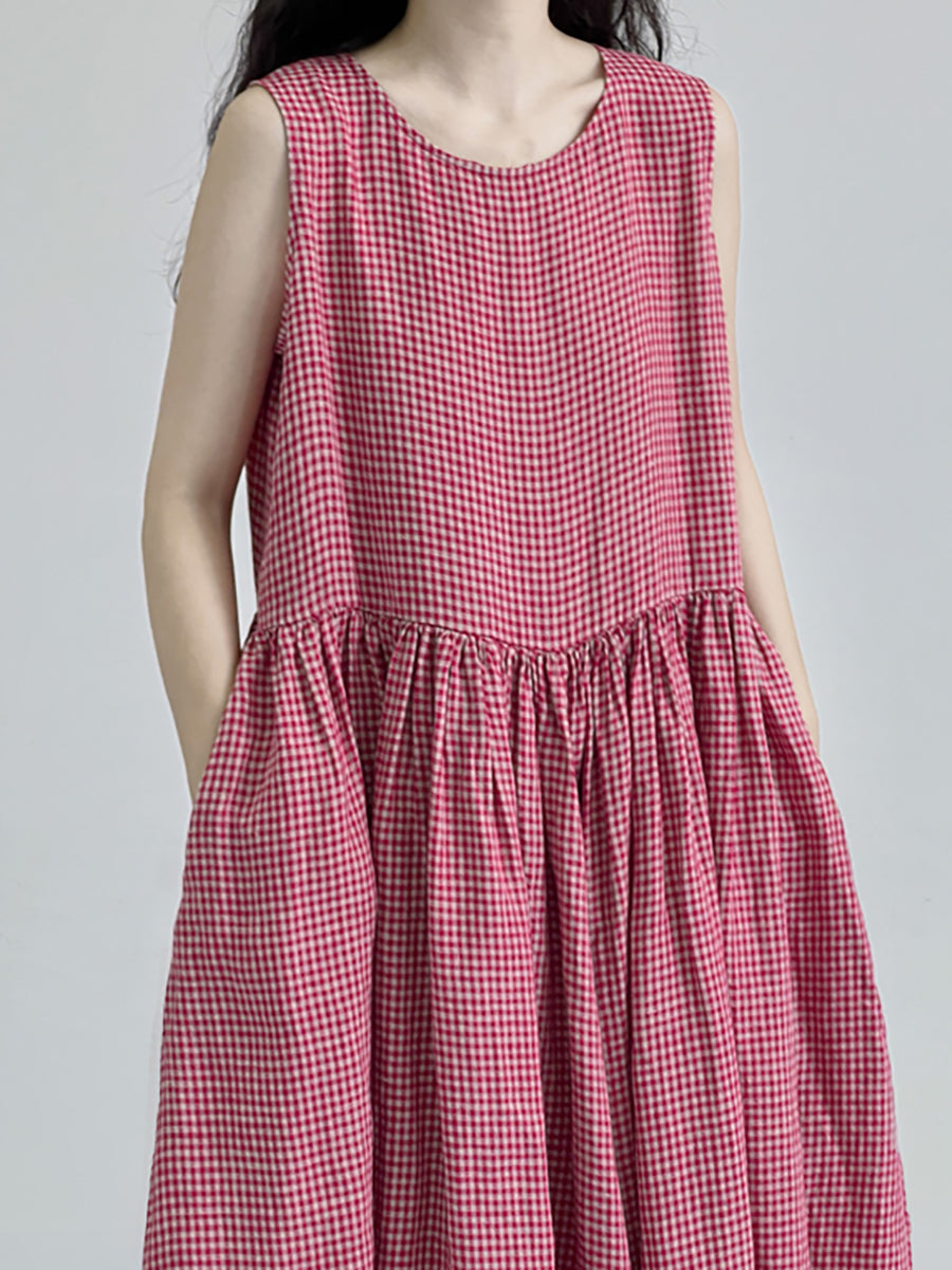 Übergröße Damen Sommer kariertes lockeres Westenkleid