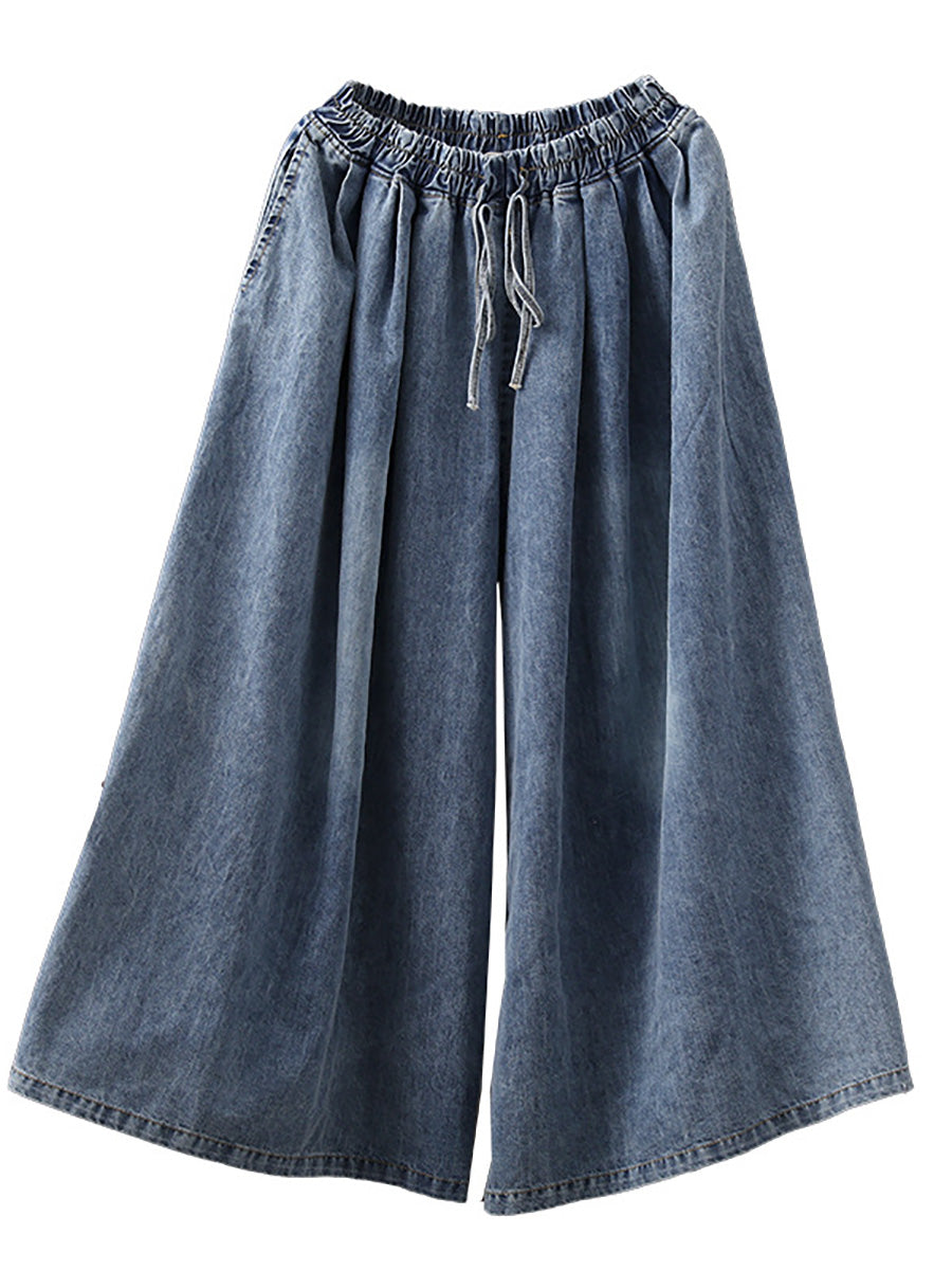 Lässige Jeanshose mit weitem Bein und Kordelzug in Übergröße in Blau