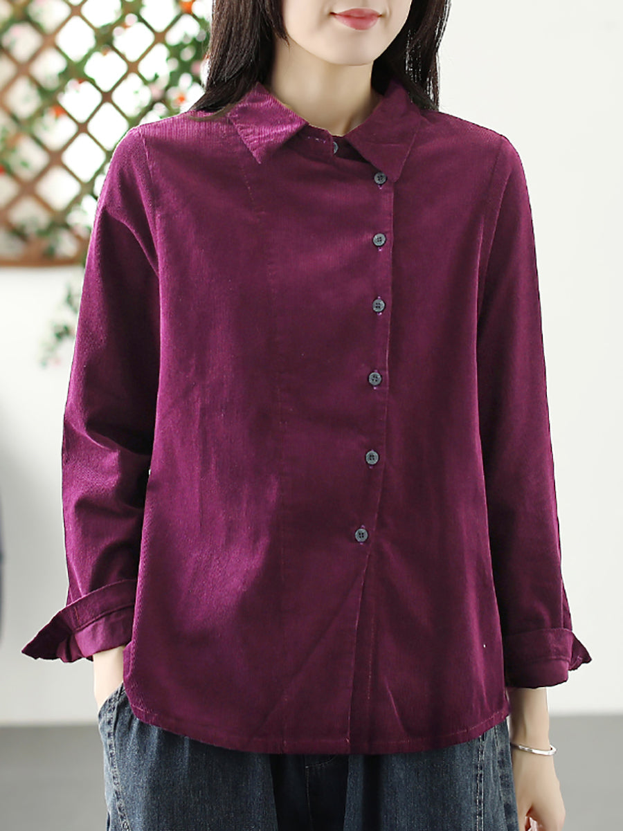 Plus Size Damen Herbst Solide Croduroy Strickjacke Shirt