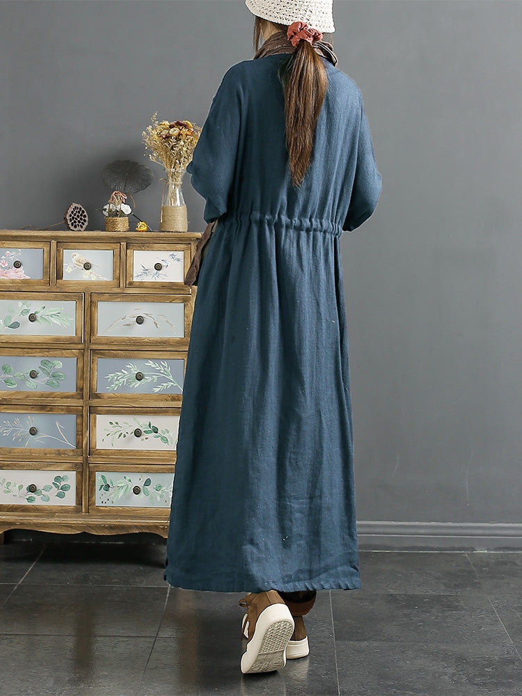 Übergröße Damen Vintage Kordelzug langer Leinenmantel