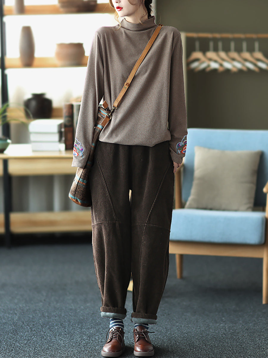 Plus Size Damen Vintage Solide Spliced ​​Thicken Hose